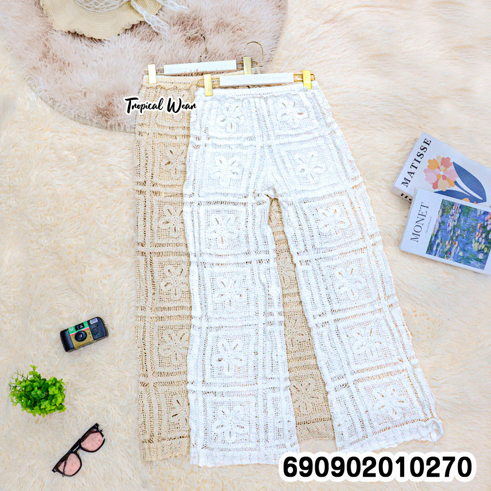 Crochet Knit Wide Leg Pants กางเกงขายาวถักโครเชต์ ลายตาราง - 690902010270 - Image 3
