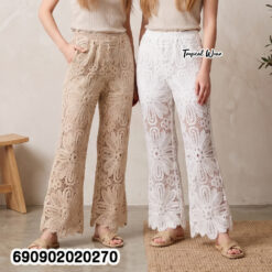 Floral Lace Wide Leg Pants กางเกงขายาวลูกไม้ฉลุ ลายดอกไม้ สไตล์โบโฮ - 690902020270