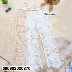 Floral Lace Wide Leg Pants กางเกงขายาวลูกไม้ฉลุ ลายดอกไม้ สไตล์โบโฮ - 690902020270 - Image 3
