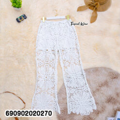 Floral Lace Wide Leg Pants กางเกงขายาวลูกไม้ฉลุ ลายดอกไม้ สไตล์โบโฮ - 690902020270 - Image 5
