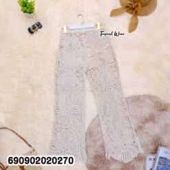 Floral Lace Wide Leg Pants กางเกงขายาวลูกไม้ฉลุ ลายดอกไม้ สไตล์โบโฮ - 690902020270 - Image 4