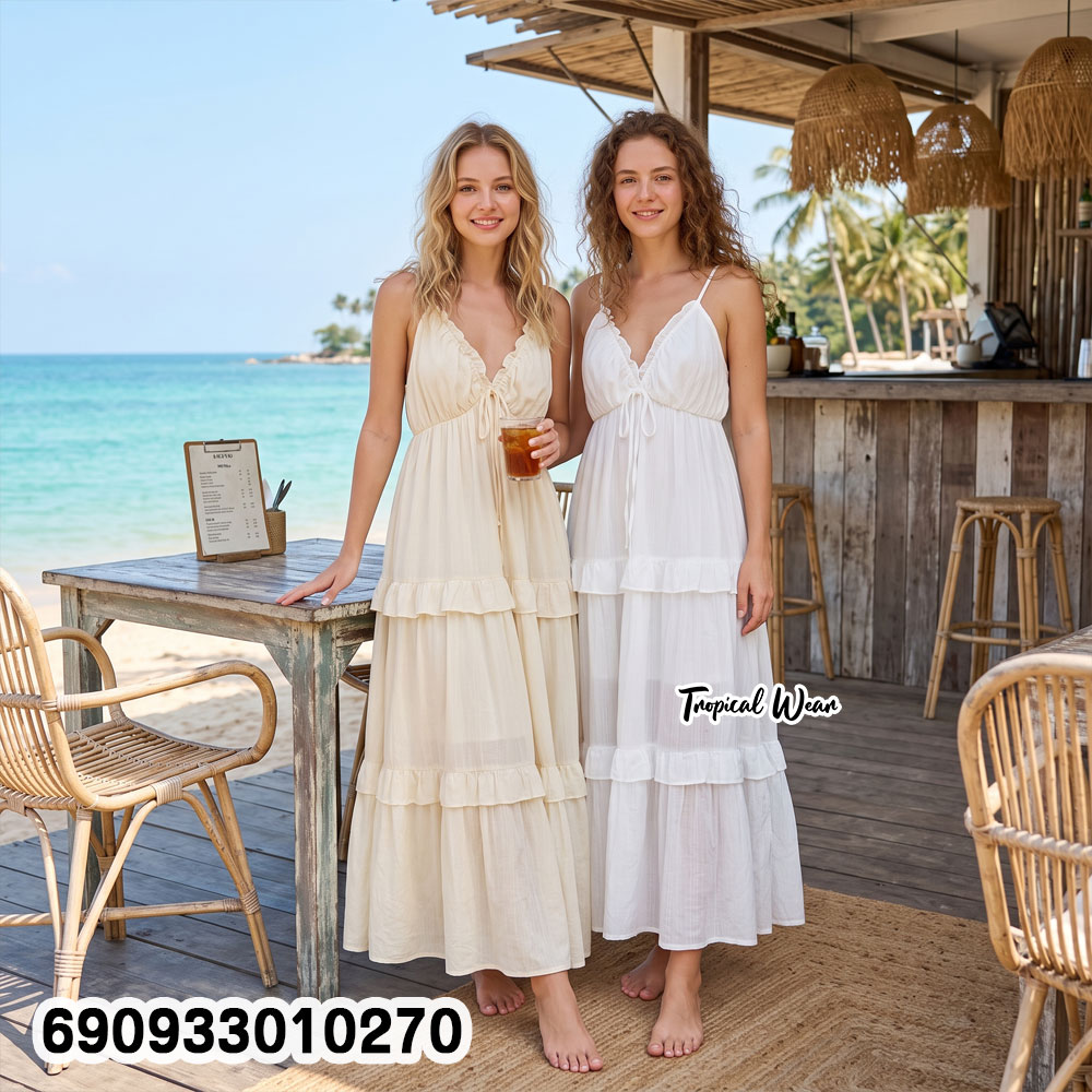 Tiered Ruffle Cami Dress เดรสสายเดี่ยวแต่งระบายชั้น ผูกโบว์อก - 690933010270