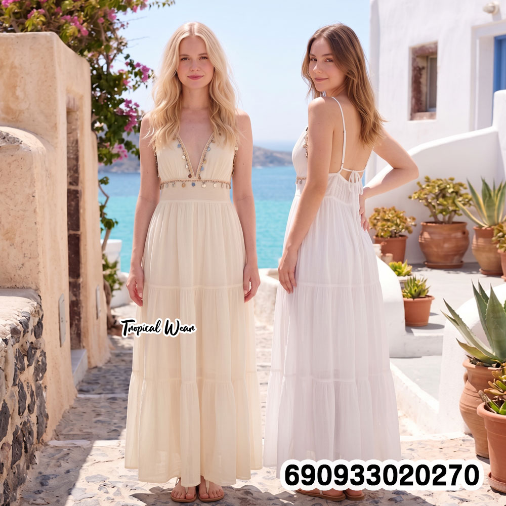 Backless Tiered Cami Dress เดรสสายเดี่ยวเปิดหลัง แต่งระบายชั้น - 690933020270