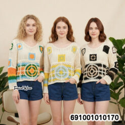 Colorful Granny Square Crochet Sweater เสื้อไหมพรมถักโครเชต์แขนยาว ลายสี่เหลี่ยมหลากสี - 691001010170 - Image 8