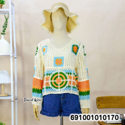 Colorful Granny Square Crochet Sweater เสื้อไหมพรมถักโครเชต์แขนยาว ลายสี่เหลี่ยมหลากสี - 691001010170 - Image 4