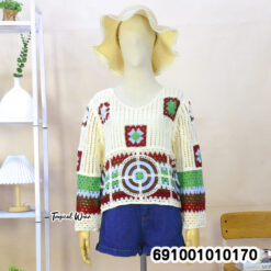 Colorful Granny Square Crochet Sweater เสื้อไหมพรมถักโครเชต์แขนยาว ลายสี่เหลี่ยมหลากสี - 691001010170 - Image 3