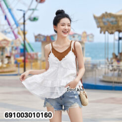 Tiered Ruffle Cami Top with Front Tie เสื้อสายเดี่ยวแต่งระบายชั้น ผูกโบว์หน้า สไตล์โบโฮ - 691003010160