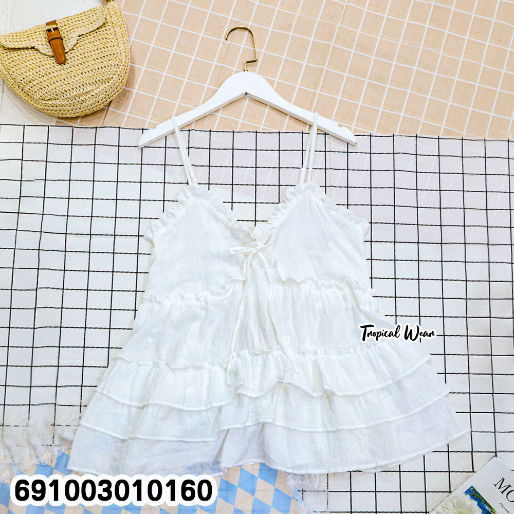 Tiered Ruffle Cami Top with Front Tie เสื้อสายเดี่ยวแต่งระบายชั้น ผูกโบว์หน้า สไตล์โบโฮ - 691003010160 - Image 3