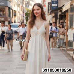 Women's Minimalist V-Neck Spaghetti Strap Maxi Dress เดรสยาวสายเดี่ยวคอวี แต่งระบาย สไตล์มินิมอล - 691033010250 - Image 2