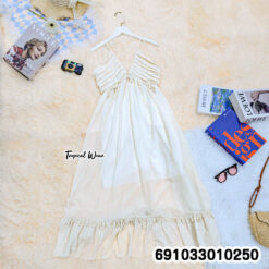 Women's Minimalist V-Neck Spaghetti Strap Maxi Dress เดรสยาวสายเดี่ยวคอวี แต่งระบาย สไตล์มินิมอล - 691033010250 - Image 4